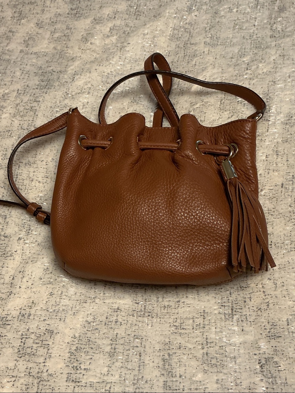 Michael Kors Cognac Pebbled Leather Drawstring Crossbody